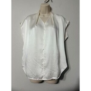 Rumere Silk Blend V-Neck Shawl Collar Sleeveless Blouse Cream Ivory Size 42